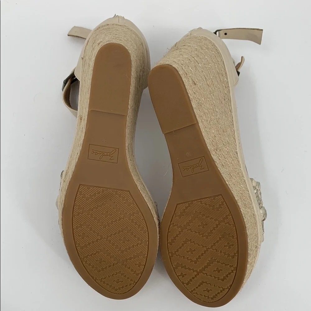 Zodiac Sabeen Espadrille wedge platform sandals ankle strap braided tan gold 10